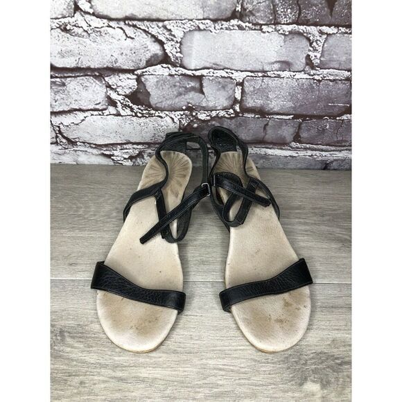 Patagonia Black Leather Ankle Strap Cork Wedge Sandals Women’s Sz 6.5M US/37EU - Picture 2 of 16